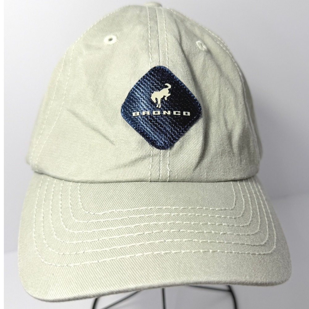 Ford Bronco Tan Baseball Hat Navy Blue Logo Patch Adjustable Strap FD202301
